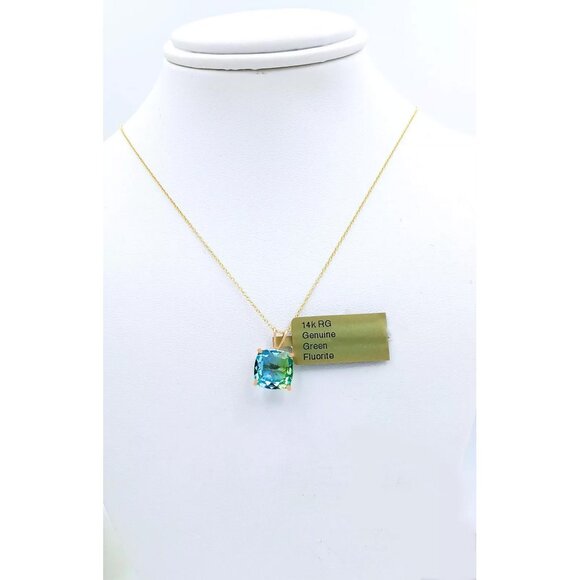 Genuine 2.95 Cts Green Fluorite Pendant 14k Rose Gold - Picture 4 of 4